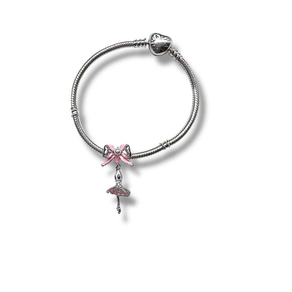 Pink Bow & Ballerina S925 Sterling Silver Pandora Moments Compatible Charm - Picture 2 of 12